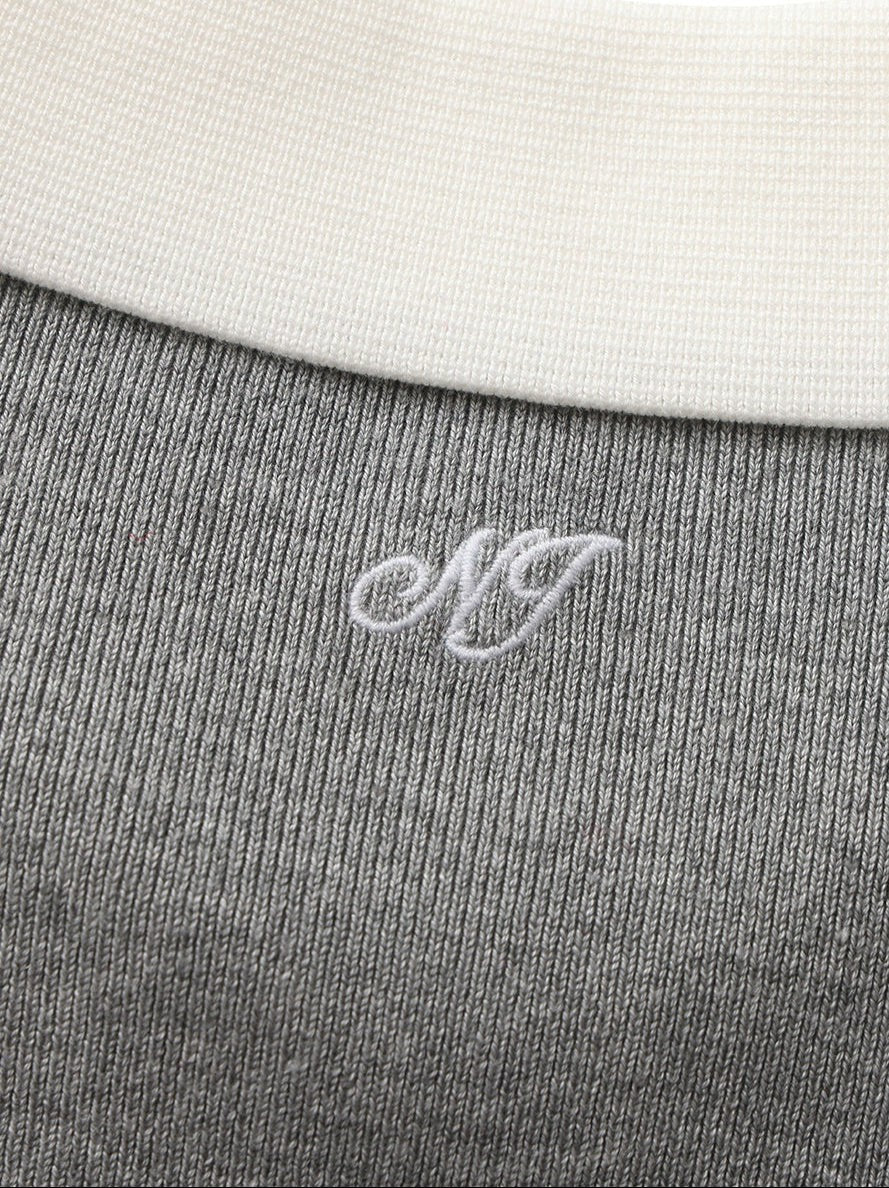 Grey Knit Top with White Contrast Collar | Nana Jacqueline