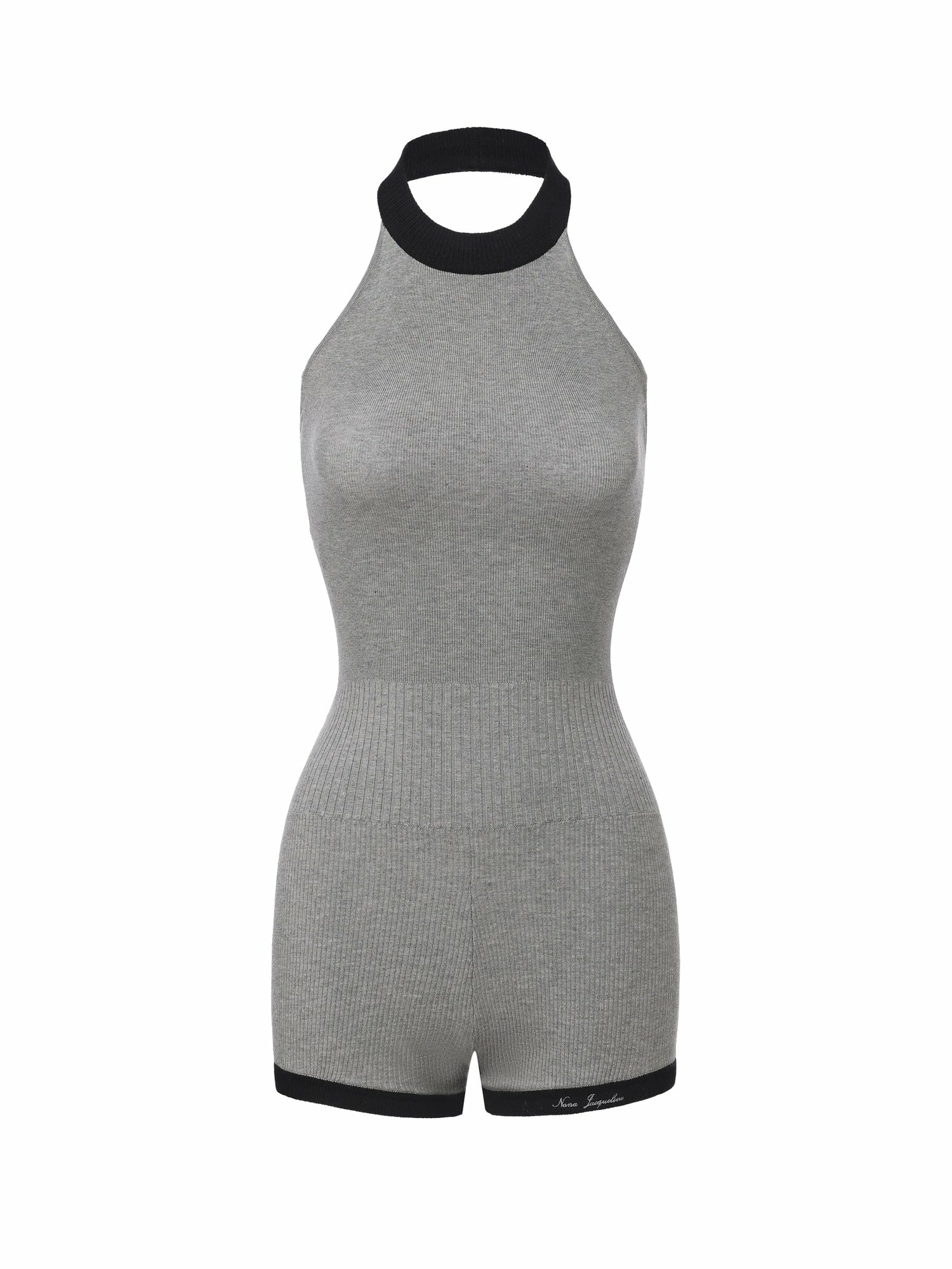 Grey Contrast Halter Knit Romper | Nana Jacqueline