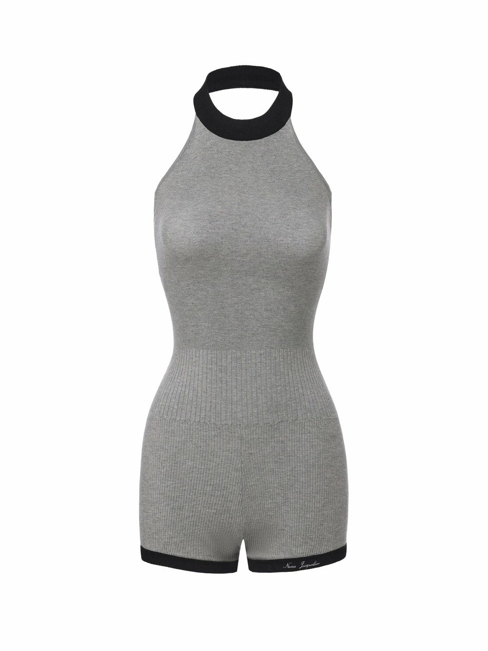 Grey Contrast Halter Knit Romper | Nana Jacqueline