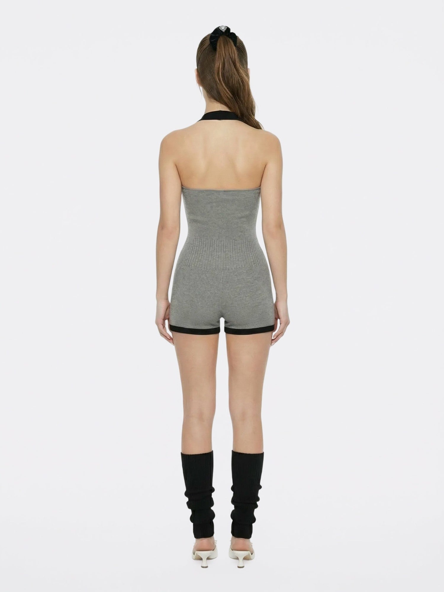 Grey Contrast Halter Knit Romper | Nana Jacqueline