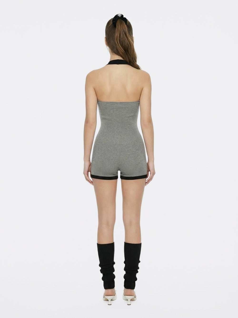 Grey Contrast Halter Knit Romper | Nana Jacqueline