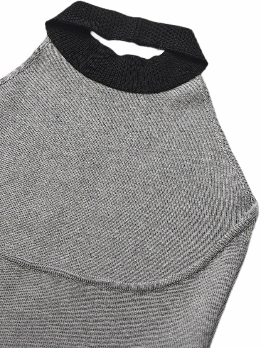 Grey Contrast Halter Knit Romper | Nana Jacqueline
