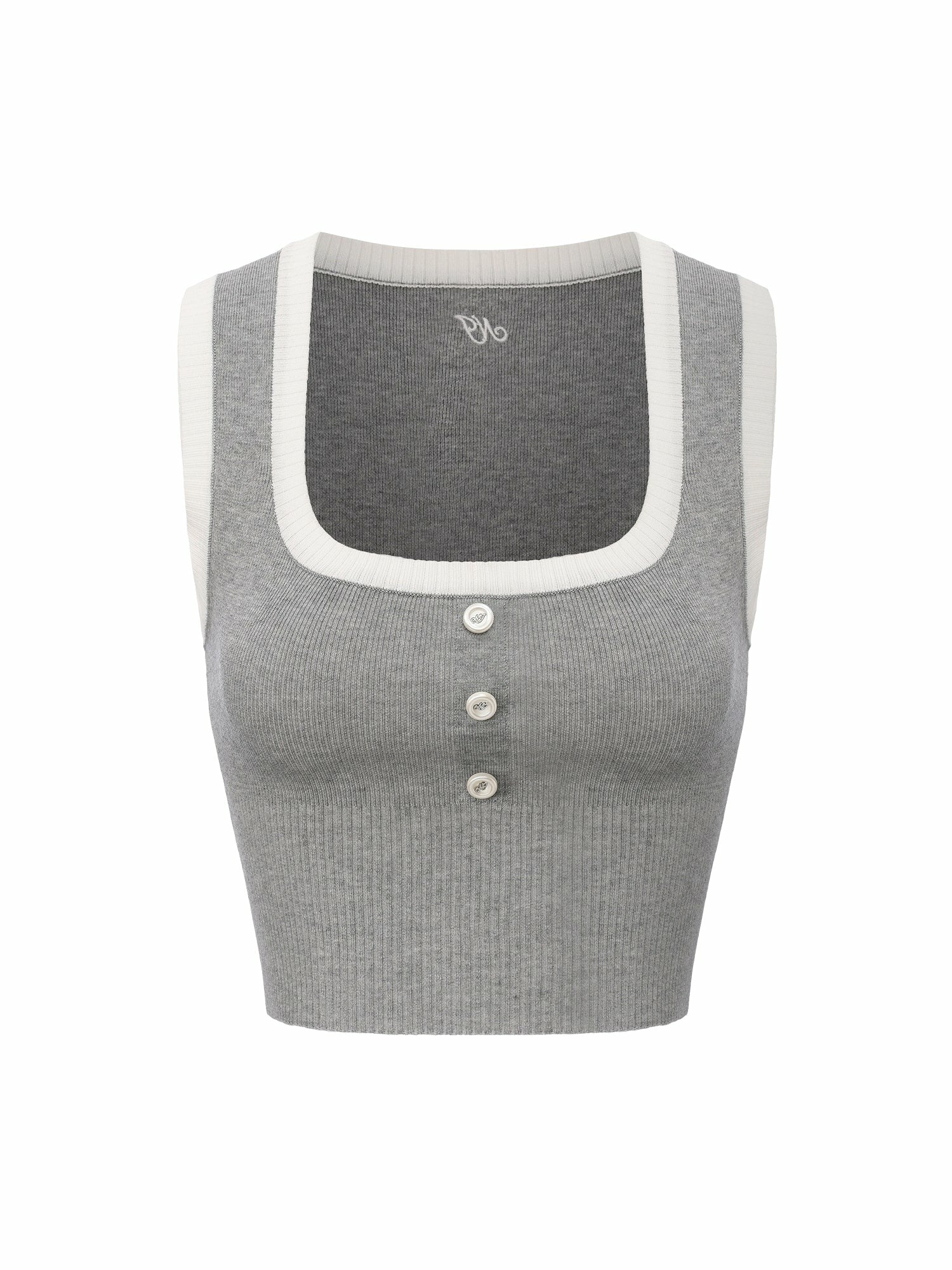 Grey Contrast-Trim Fitted Knit Vest | Nana Jacqueline