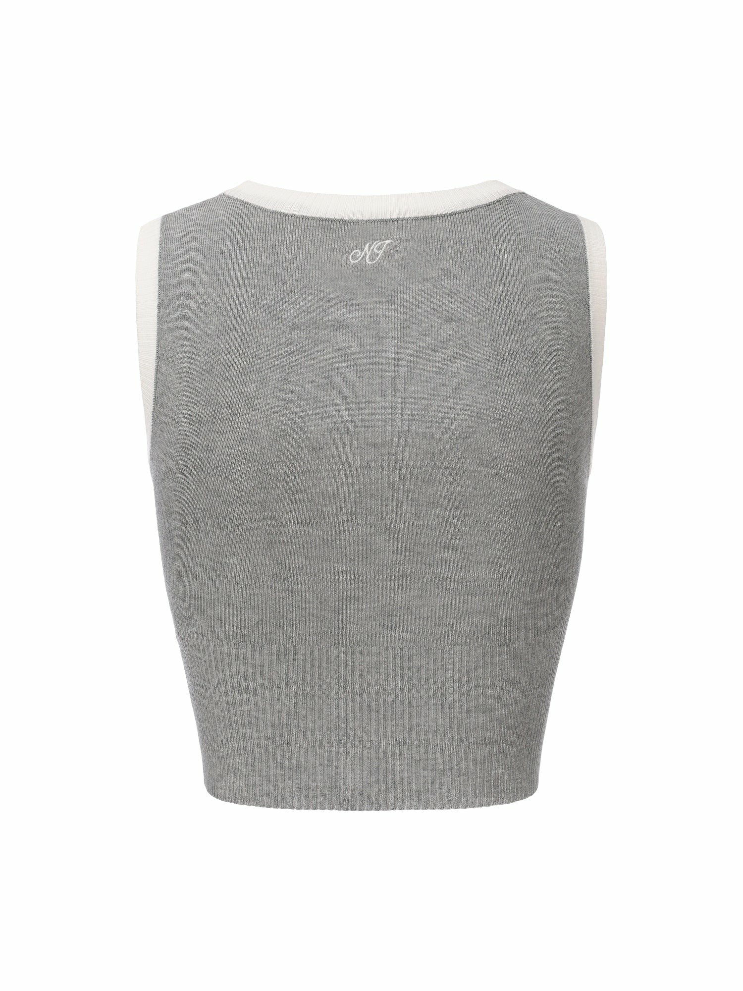 Grey Contrast-Trim Fitted Knit Vest | Nana Jacqueline