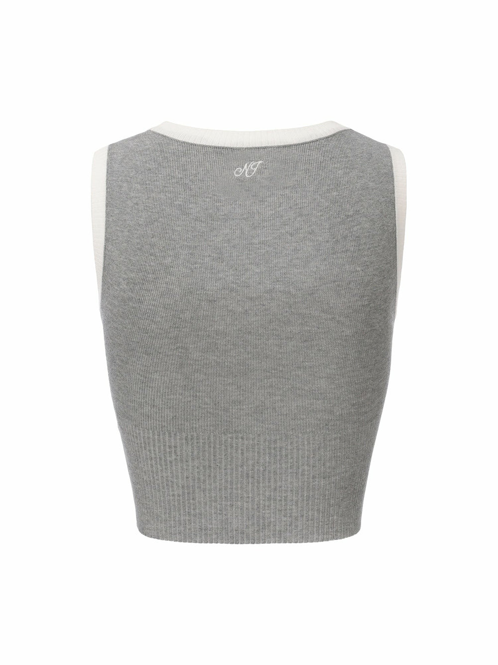 Grey Contrast-Trim Fitted Knit Vest | Nana Jacqueline