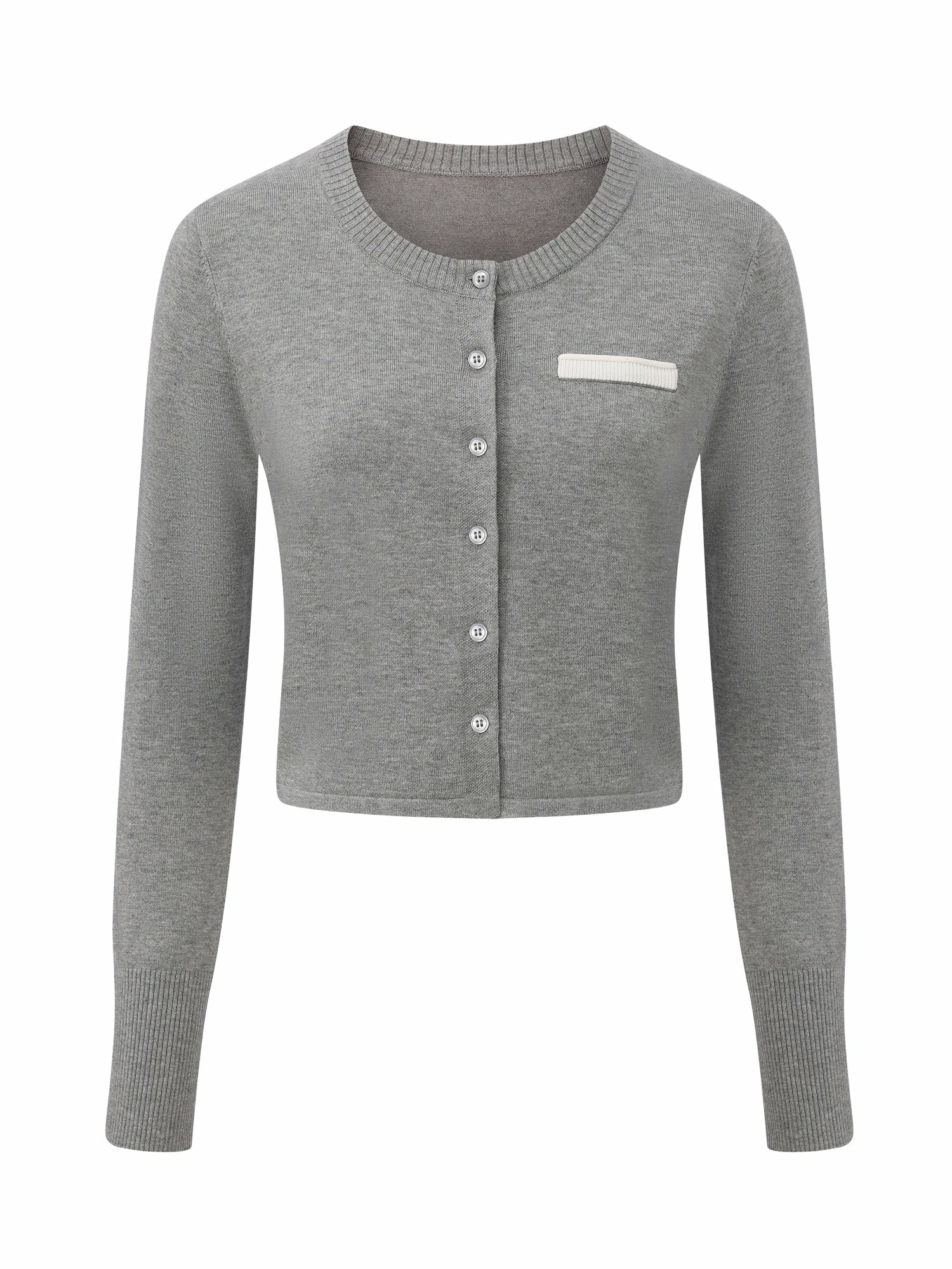 Grey Fitted Round-Neck Knit Cardigan | Nana Jacqueline