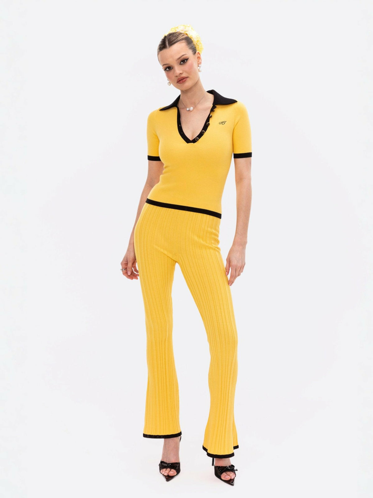 Eliza Pants: Yellow Knit Pants for Resort Brunch | Nana Jacqueline