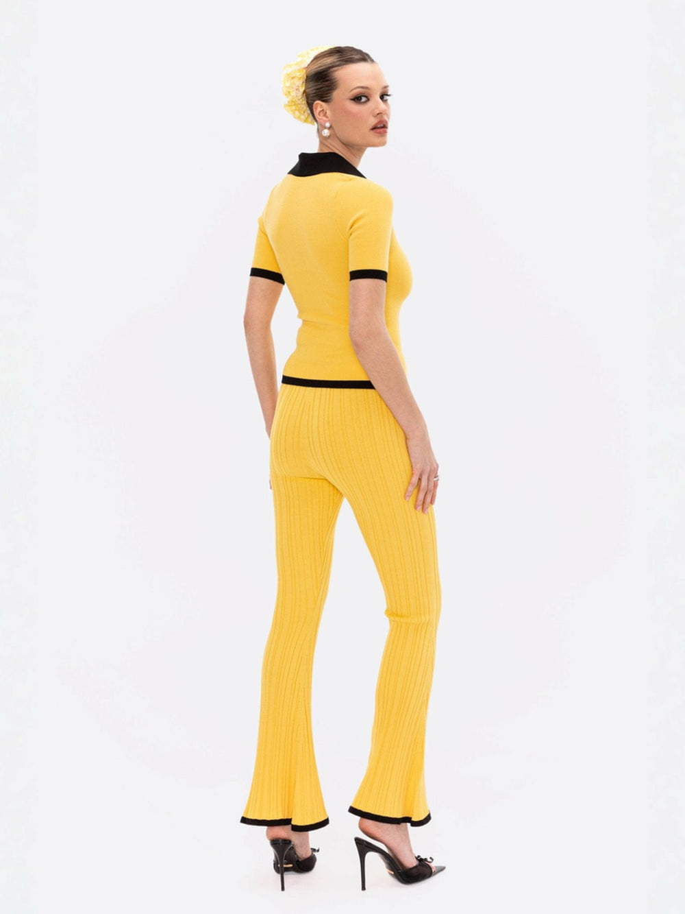 Eliza Pants: Yellow Knit Pants for Resort Brunch | Nana Jacqueline