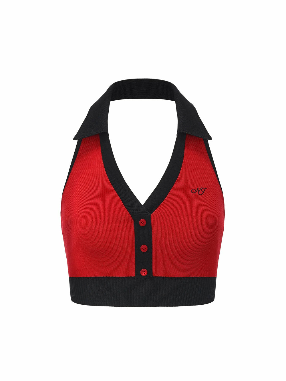 Red Contrast Halter Knit Top | Nana Jacqueline