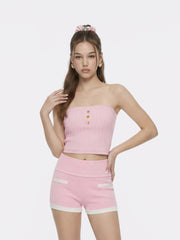Pink Knit Tube Top with Gemstone Buttons | Nana Jacqueline