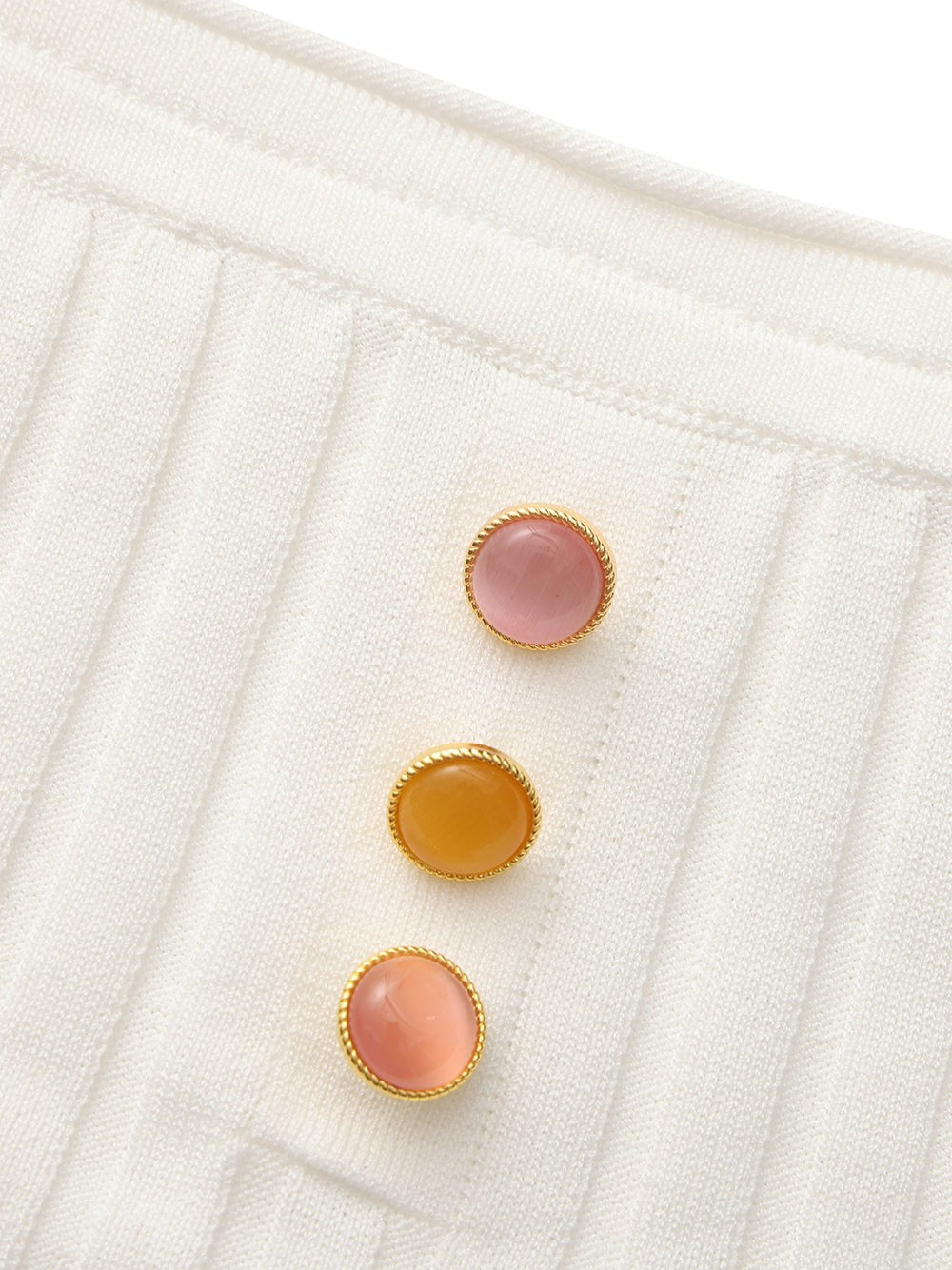 White Knit Tube Top with Gemstone Buttons | Nana Jacqueline