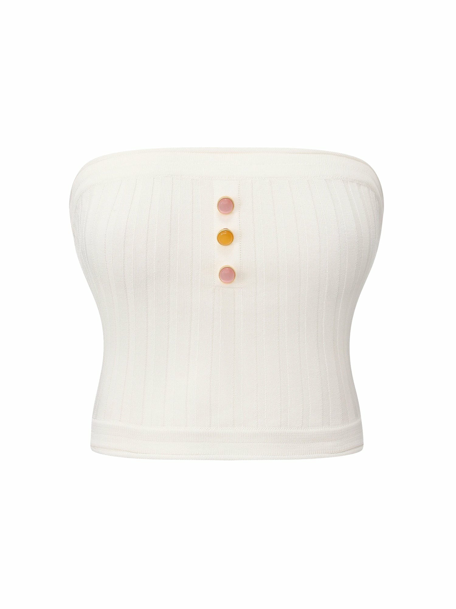 White Knit Tube Top with Gemstone Buttons | Nana Jacqueline