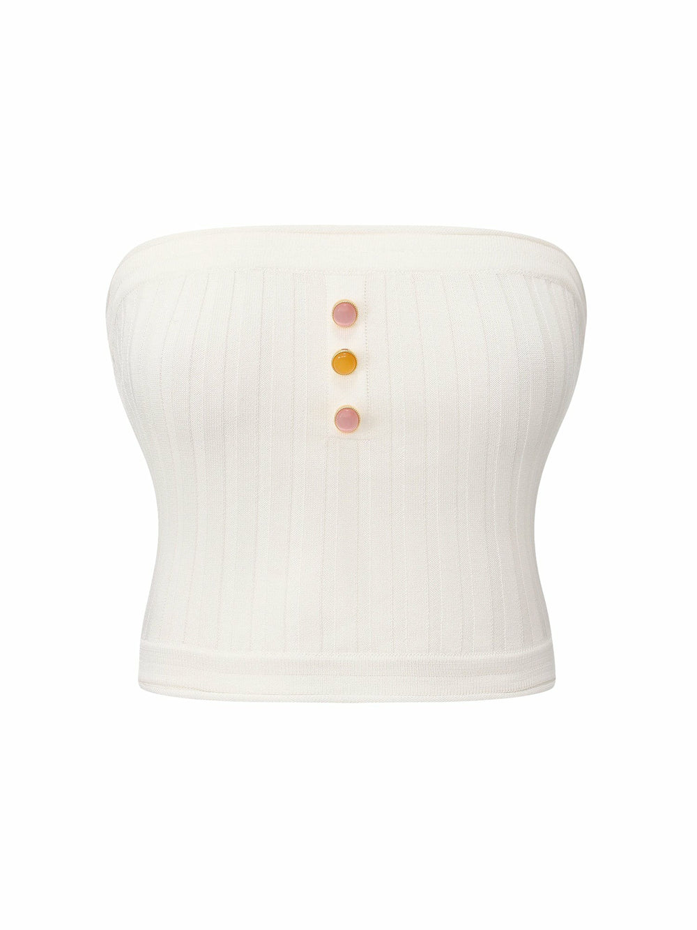 White Knit Tube Top with Gemstone Buttons | Nana Jacqueline