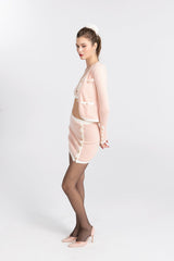 Lisette Contrast-Trim Pink Knit Three-Piece Set: Pink Knit Set for Country Club Brunch | Nana Jacqueline