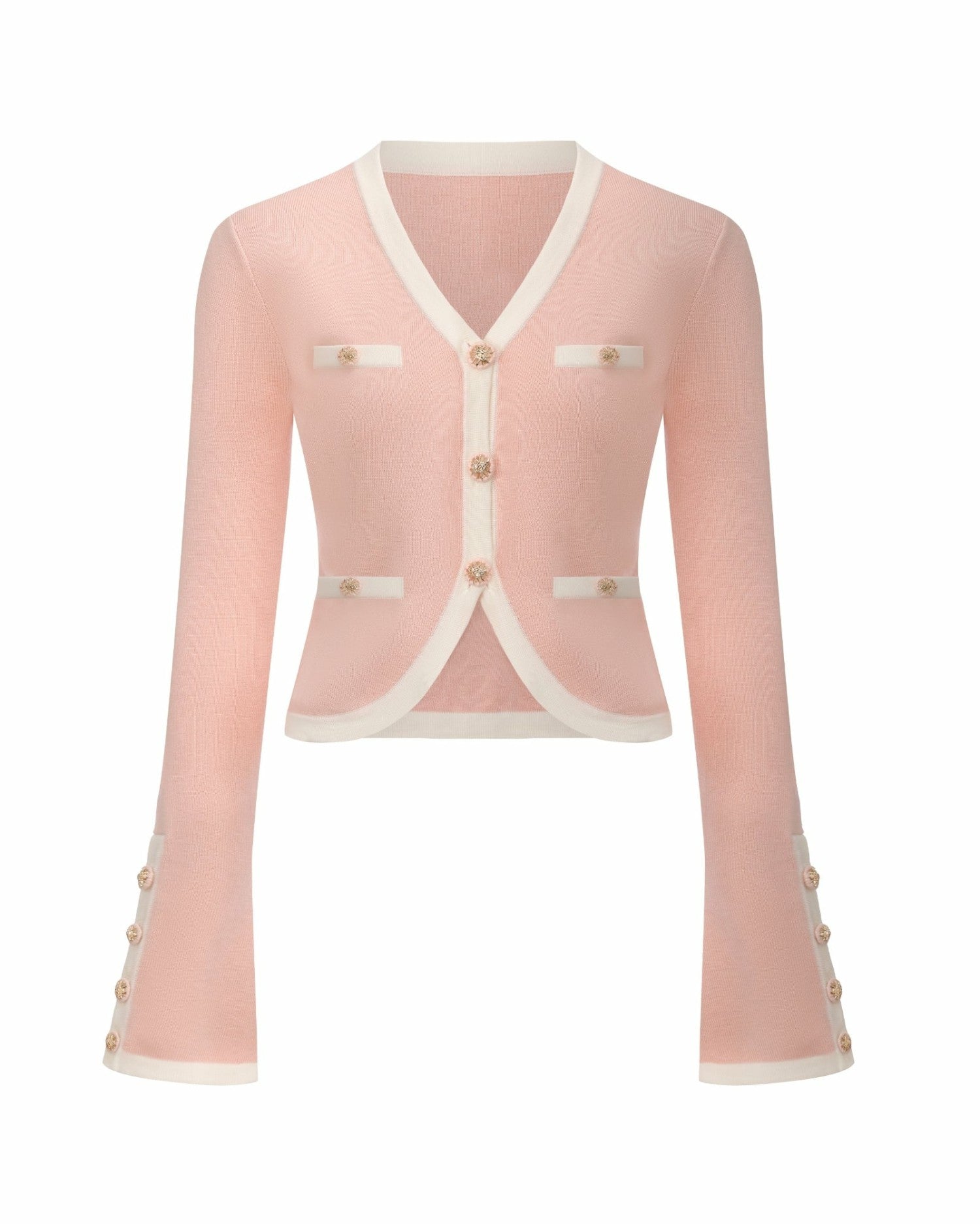 Lisette Contrast-Trim Pink Knit Three-Piece Set: Pink Knit Set for Country Club Brunch | Nana Jacqueline