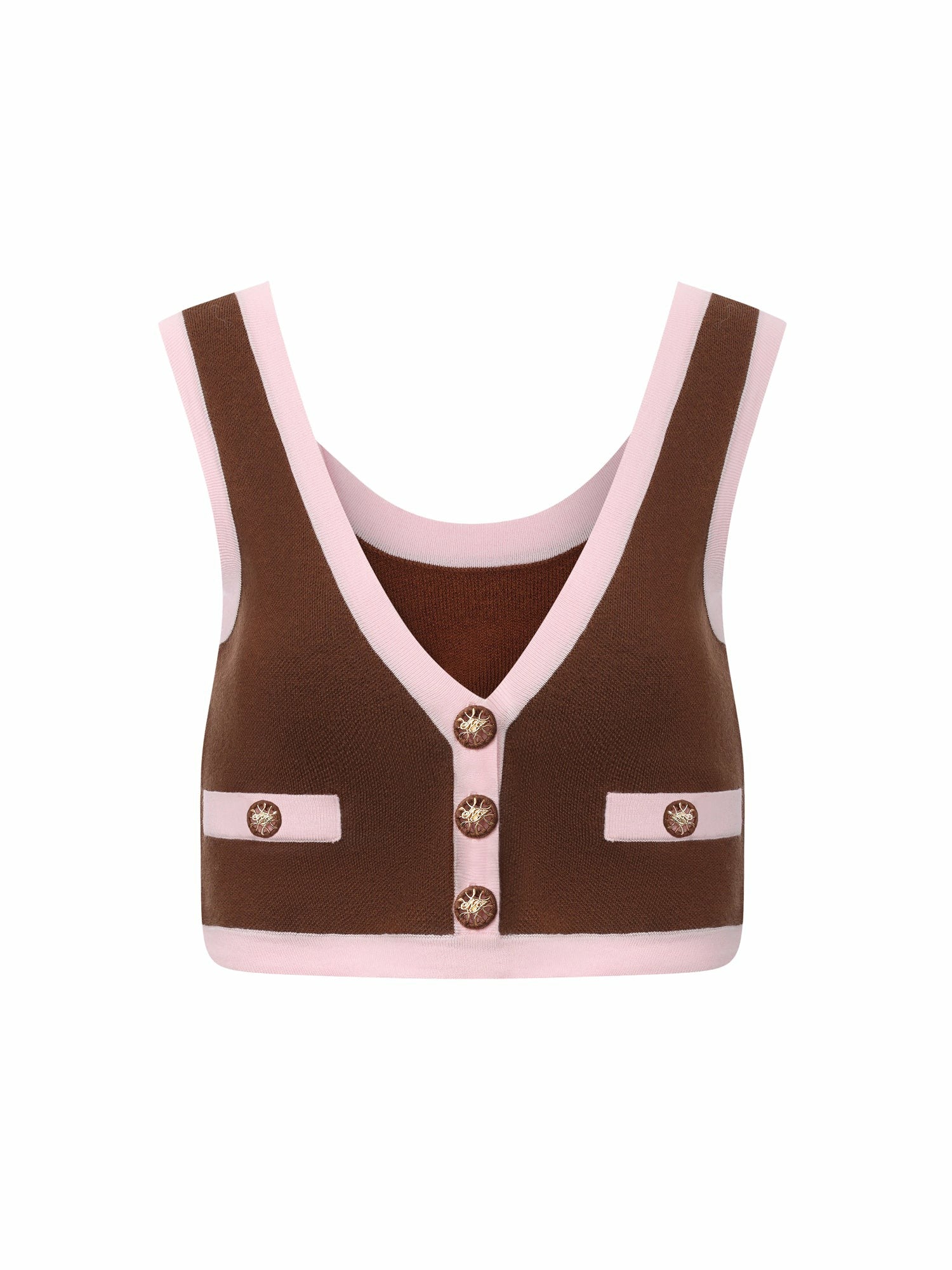 Brown Contrast-Trim Knit Three-Piece Set | Nana Jacqueline