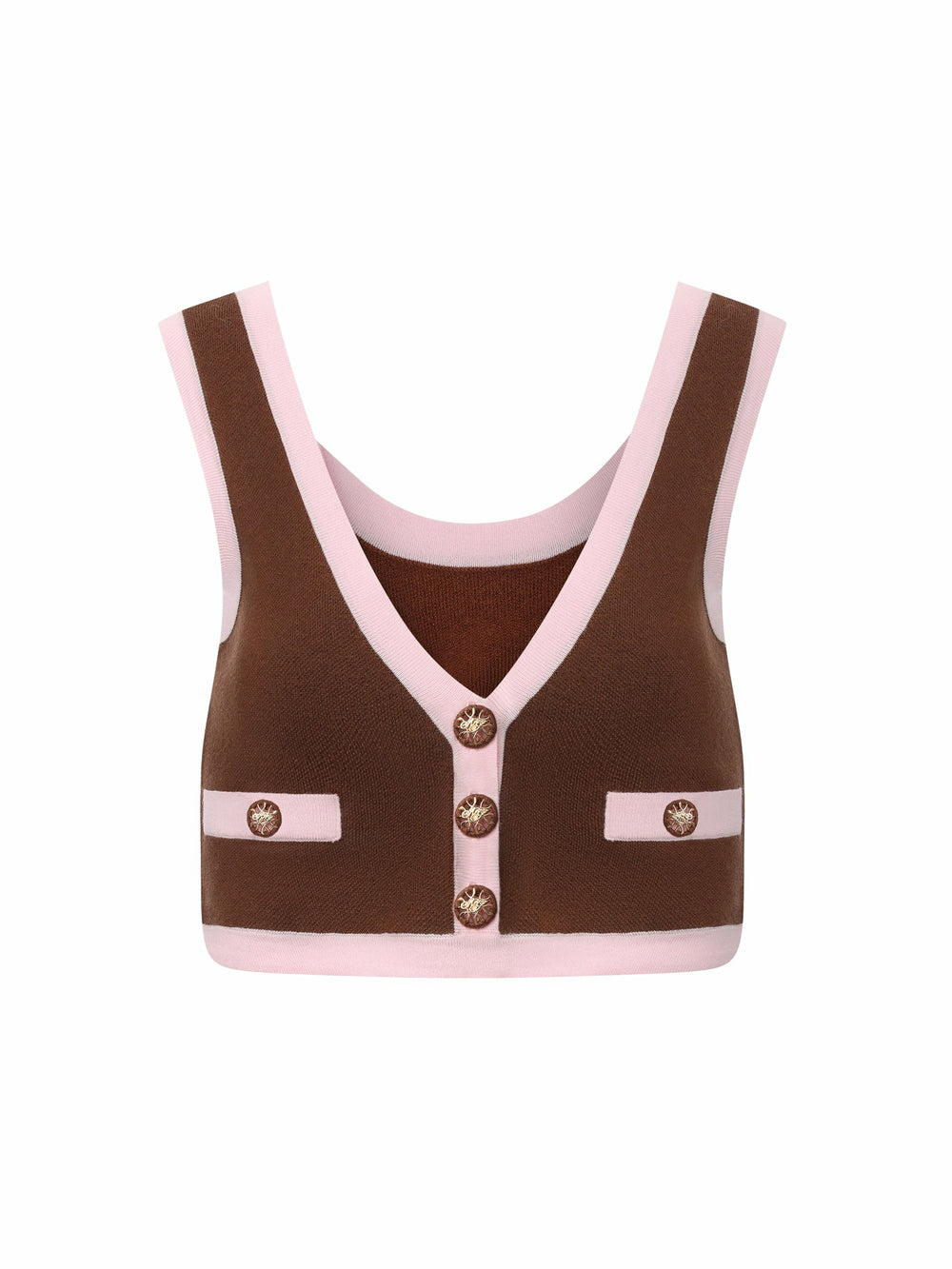 Brown Contrast-Trim Knit Three-Piece Set | Nana Jacqueline