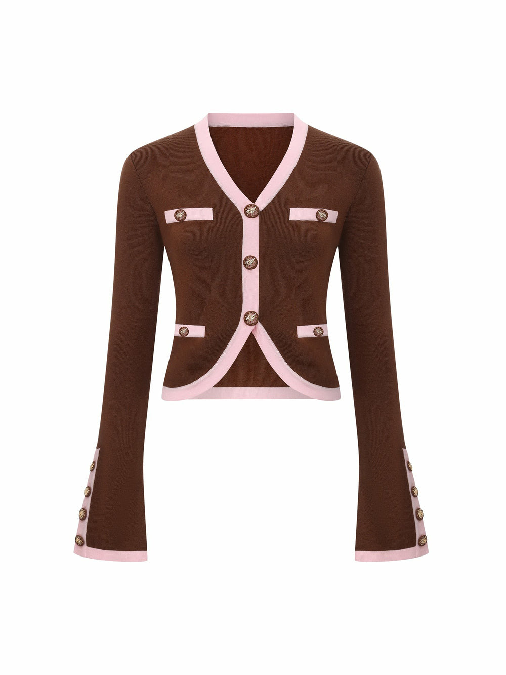 Brown Contrast-Trim Knit Three-Piece Set | Nana Jacqueline