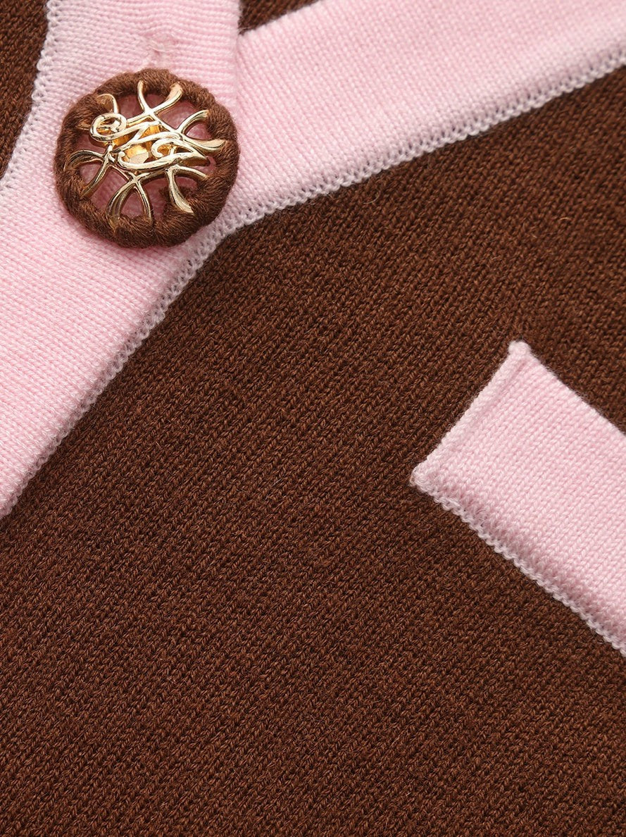 Brown Contrast-Trim Knit Three-Piece Set | Nana Jacqueline