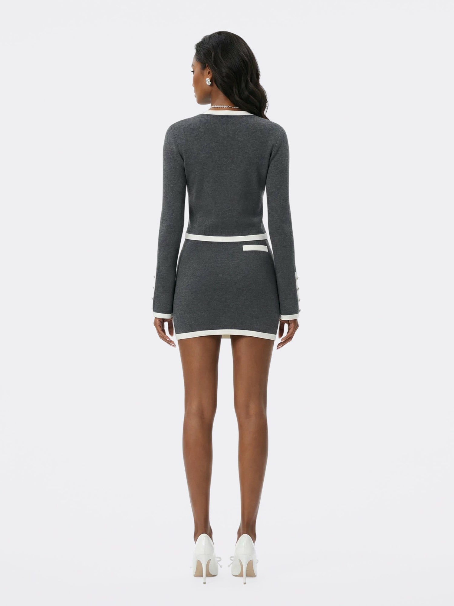 Grey Contrast-Trim Knit Three-Piece Set – Grey | Nana Jacqueline
