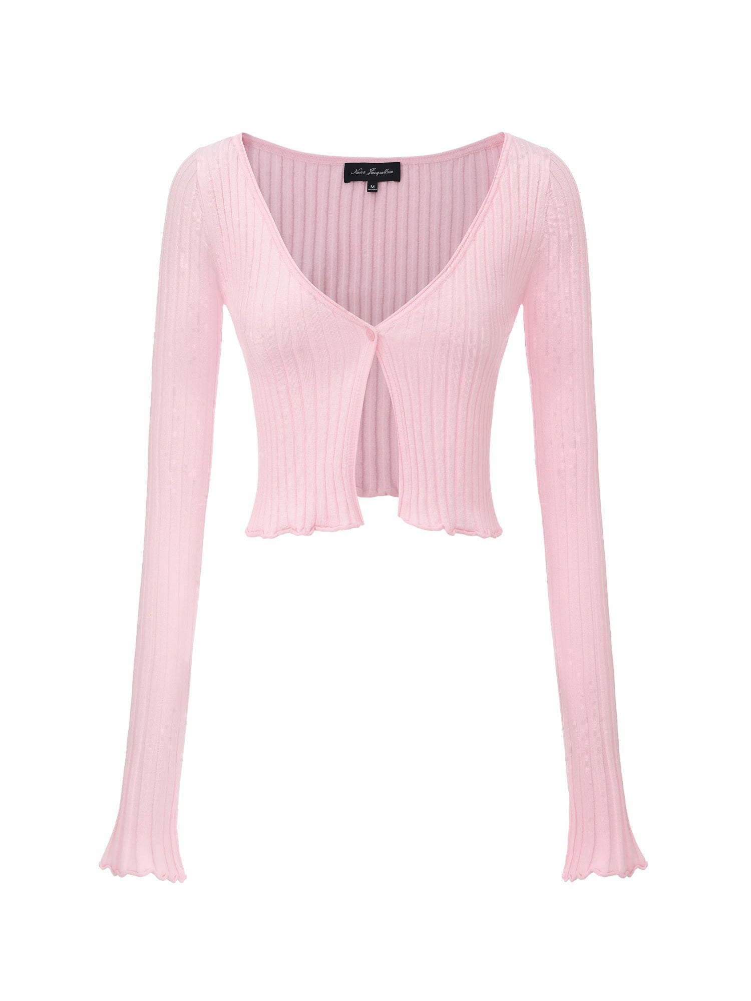 Pink Cropped Ribbed Knit Cardigan | Nana Jacqueline
