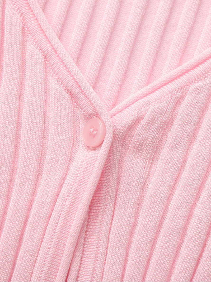 Pink Cropped Ribbed Knit Cardigan | Nana Jacqueline