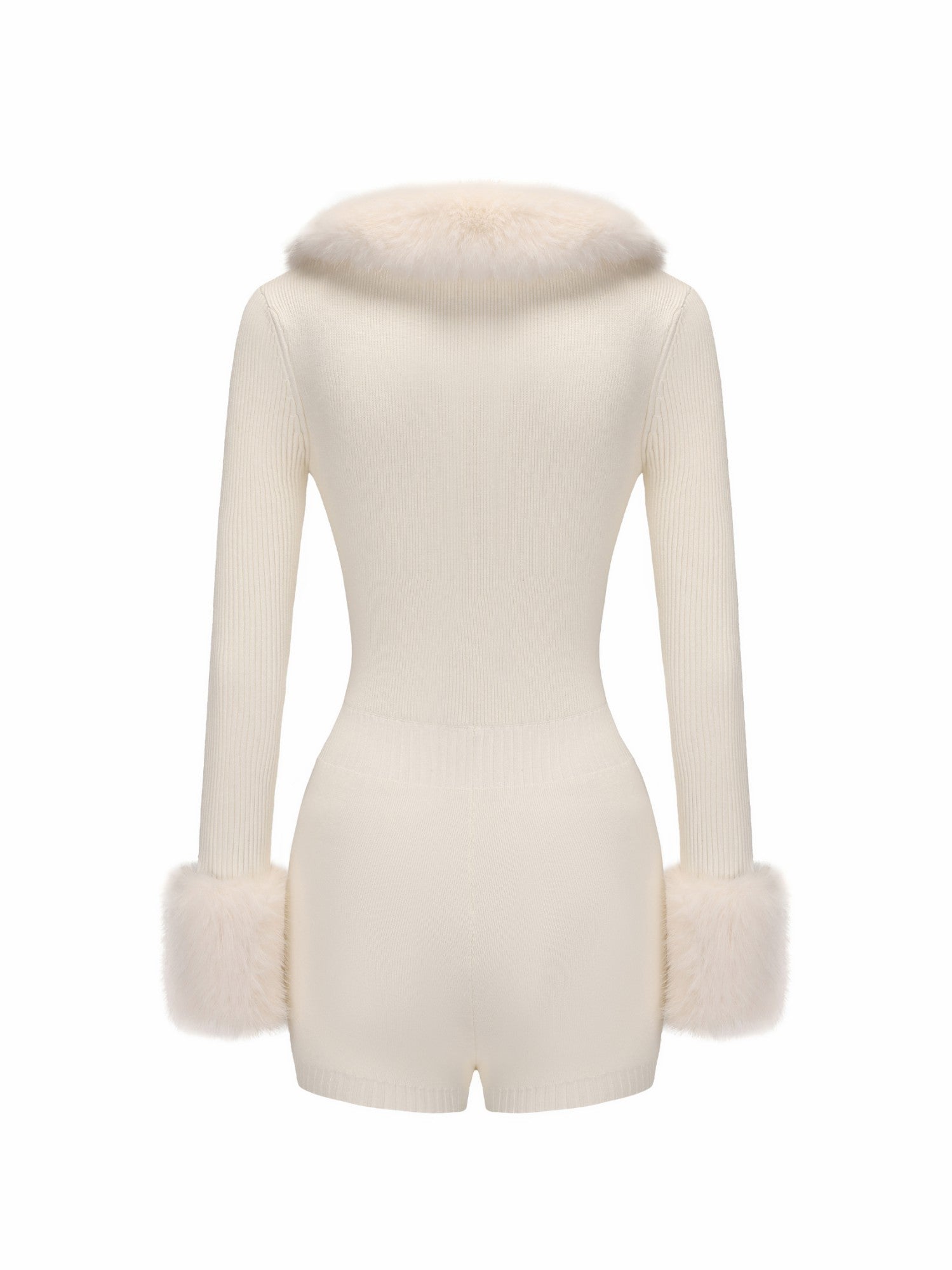 Natalia Fur Jumpsuit: White Jumpsuit for Wedding After-Party | Nana Jacqueline