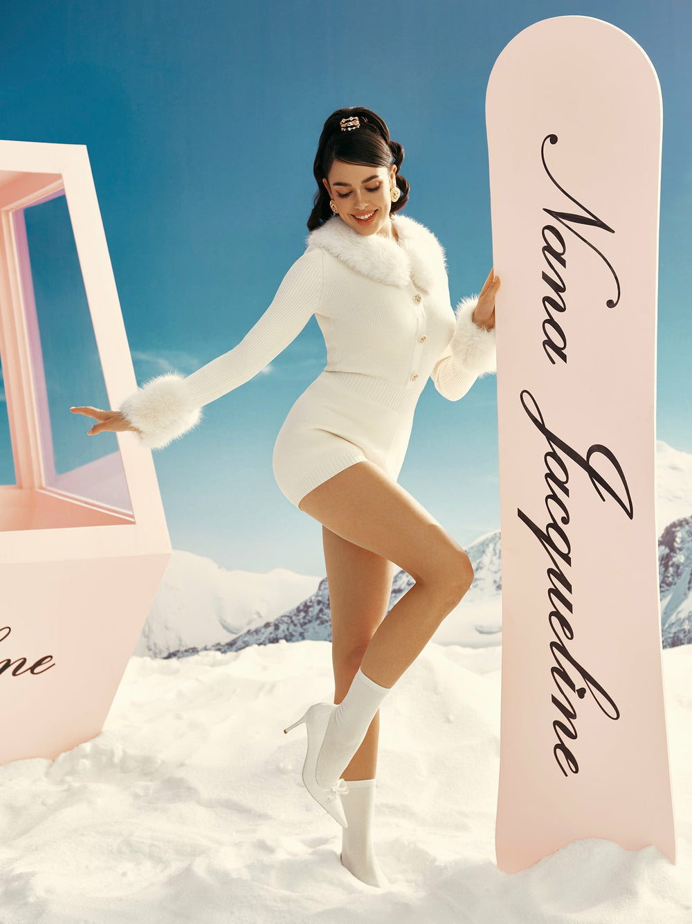 Natalia Fur Jumpsuit: White Jumpsuit for Wedding After-Party | Nana Jacqueline