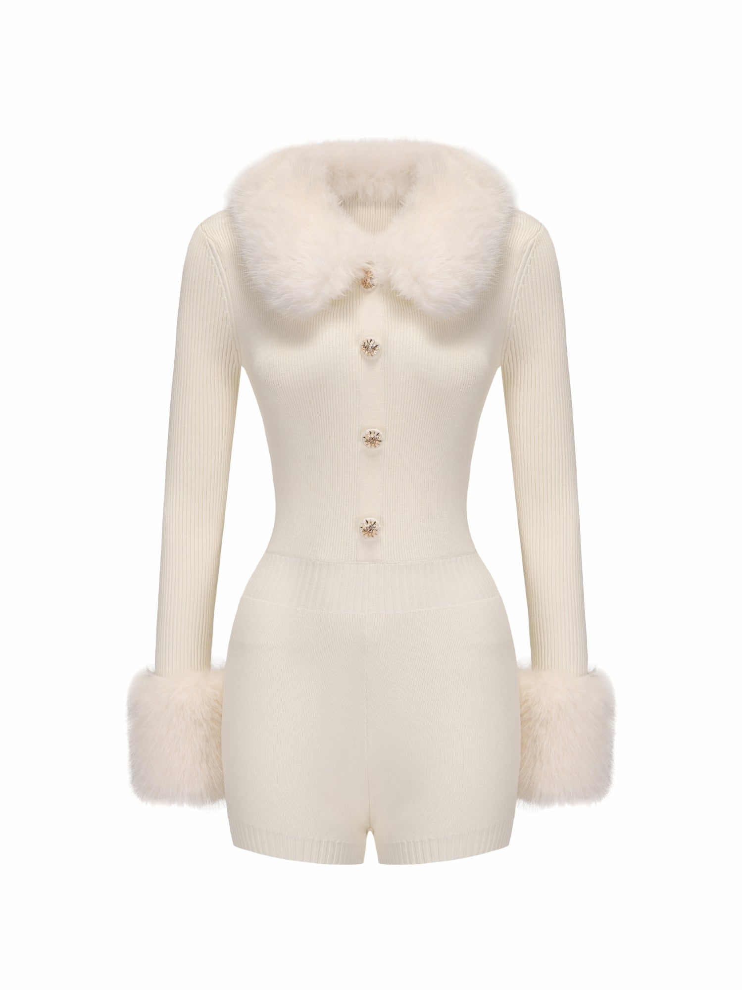 Natalia Fur Jumpsuit: White Jumpsuit for Wedding After-Party | Nana Jacqueline