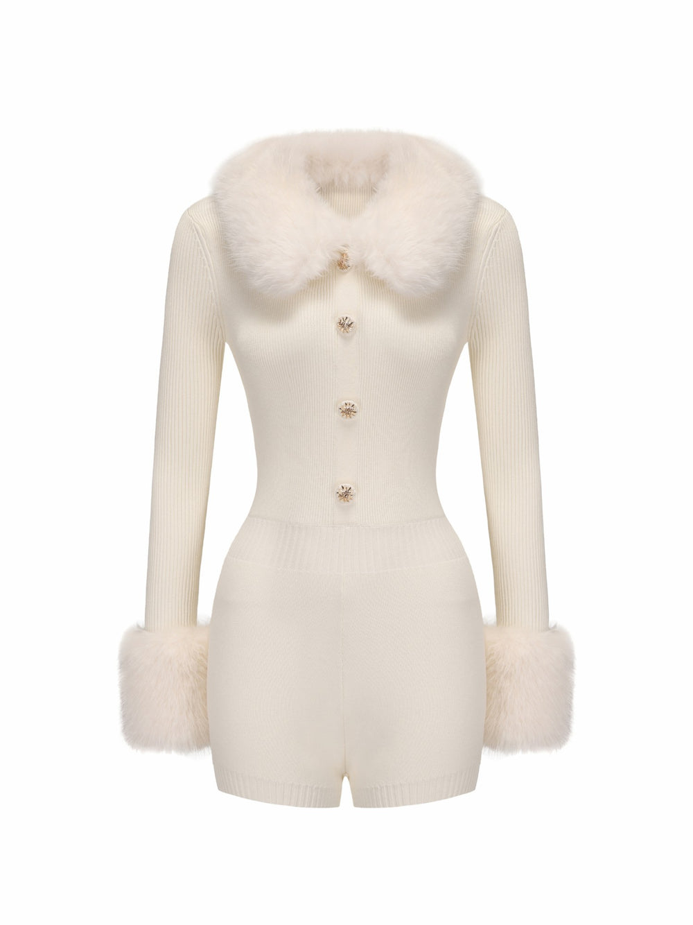 Natalia Fur Jumpsuit: White Jumpsuit for Wedding After-Party | Nana Jacqueline