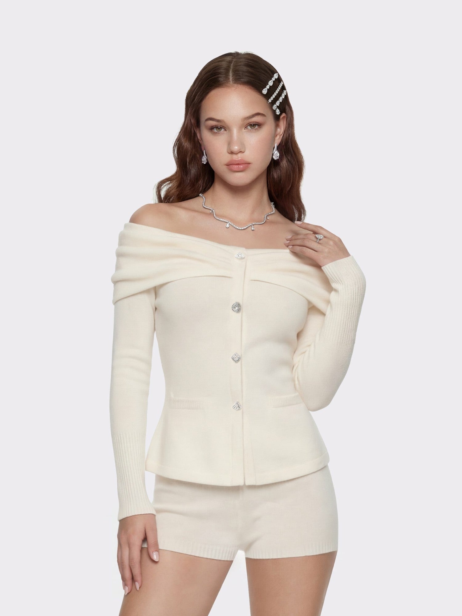 Brigitte Off-Shoulder Knit White Top: White Knit Top for Brunch | Nana Jacqueline