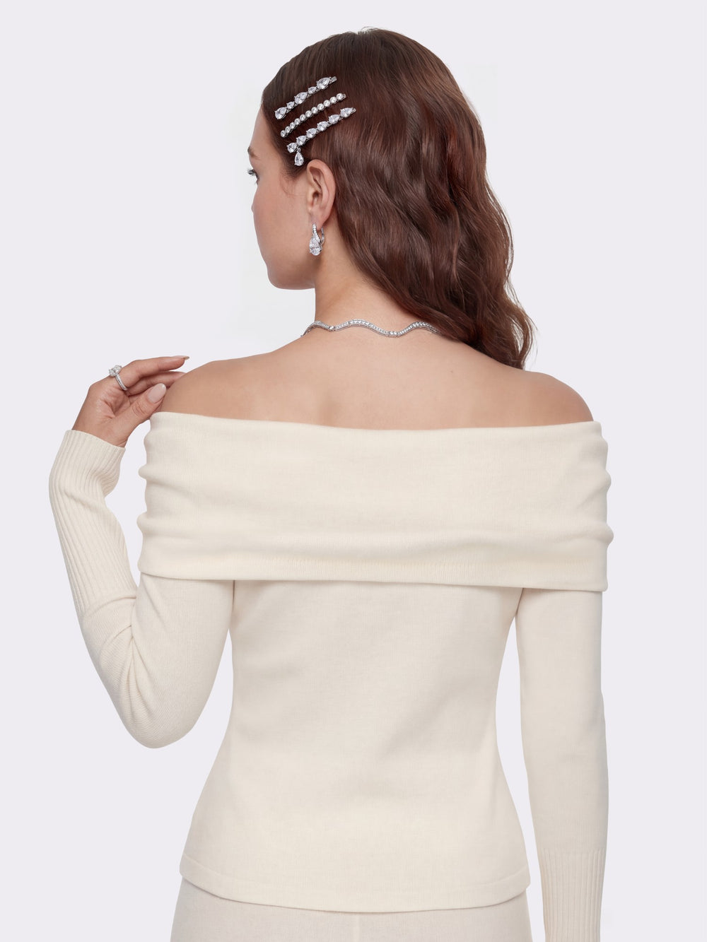 Brigitte Off-Shoulder Knit White Top: White Knit Top for Brunch | Nana Jacqueline