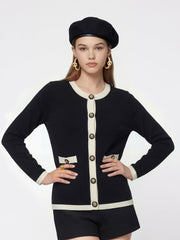 Yvette Contrast Knit Black Cardigan: Black Cardigan for Weekend Brunch | Nana Jacqueline