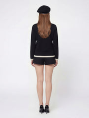 Yvette Contrast Knit Black Cardigan: Black Cardigan for Weekend Brunch | Nana Jacqueline