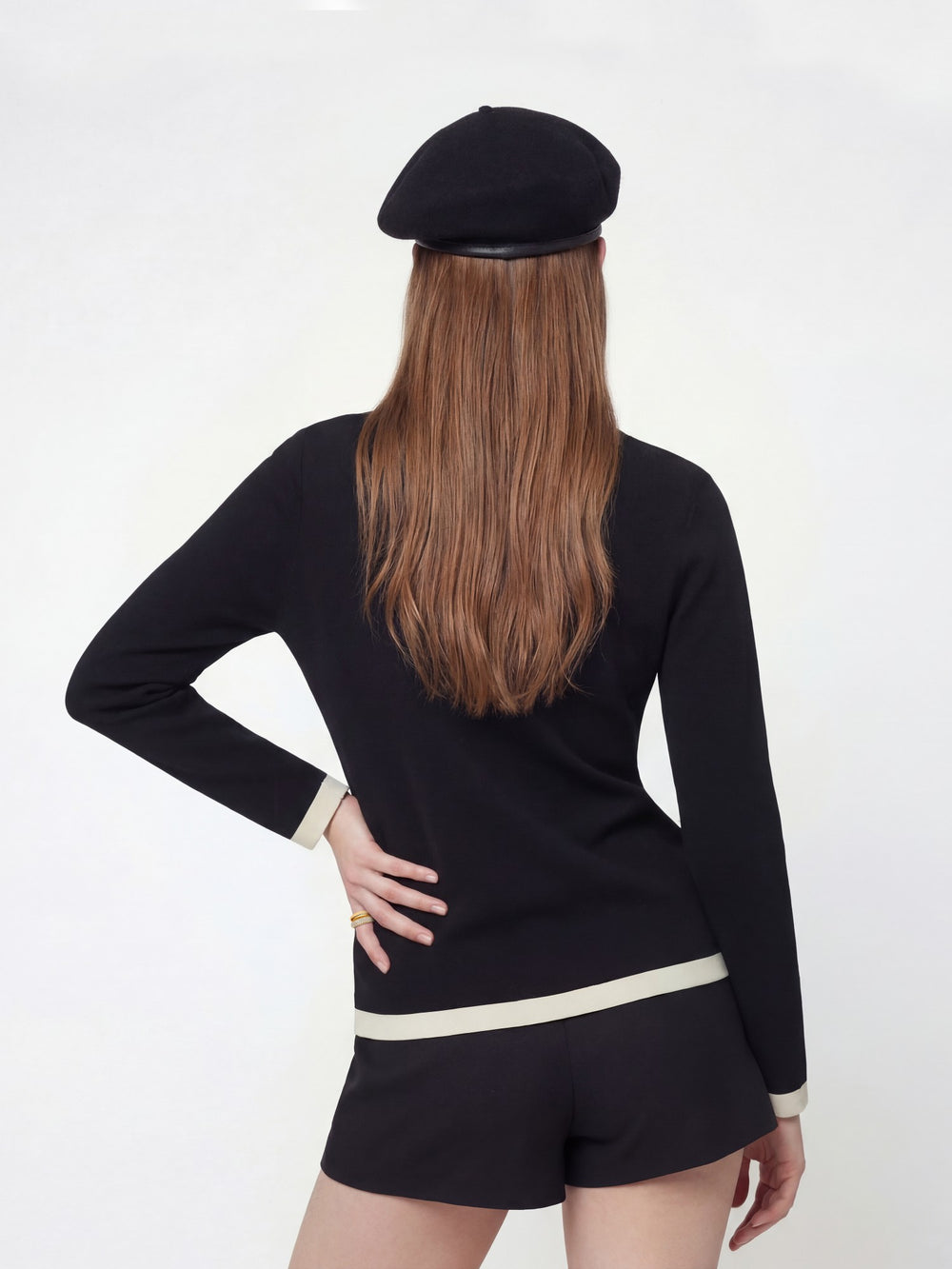 Yvette Contrast Knit Black Cardigan: Black Cardigan for Weekend Brunch | Nana Jacqueline