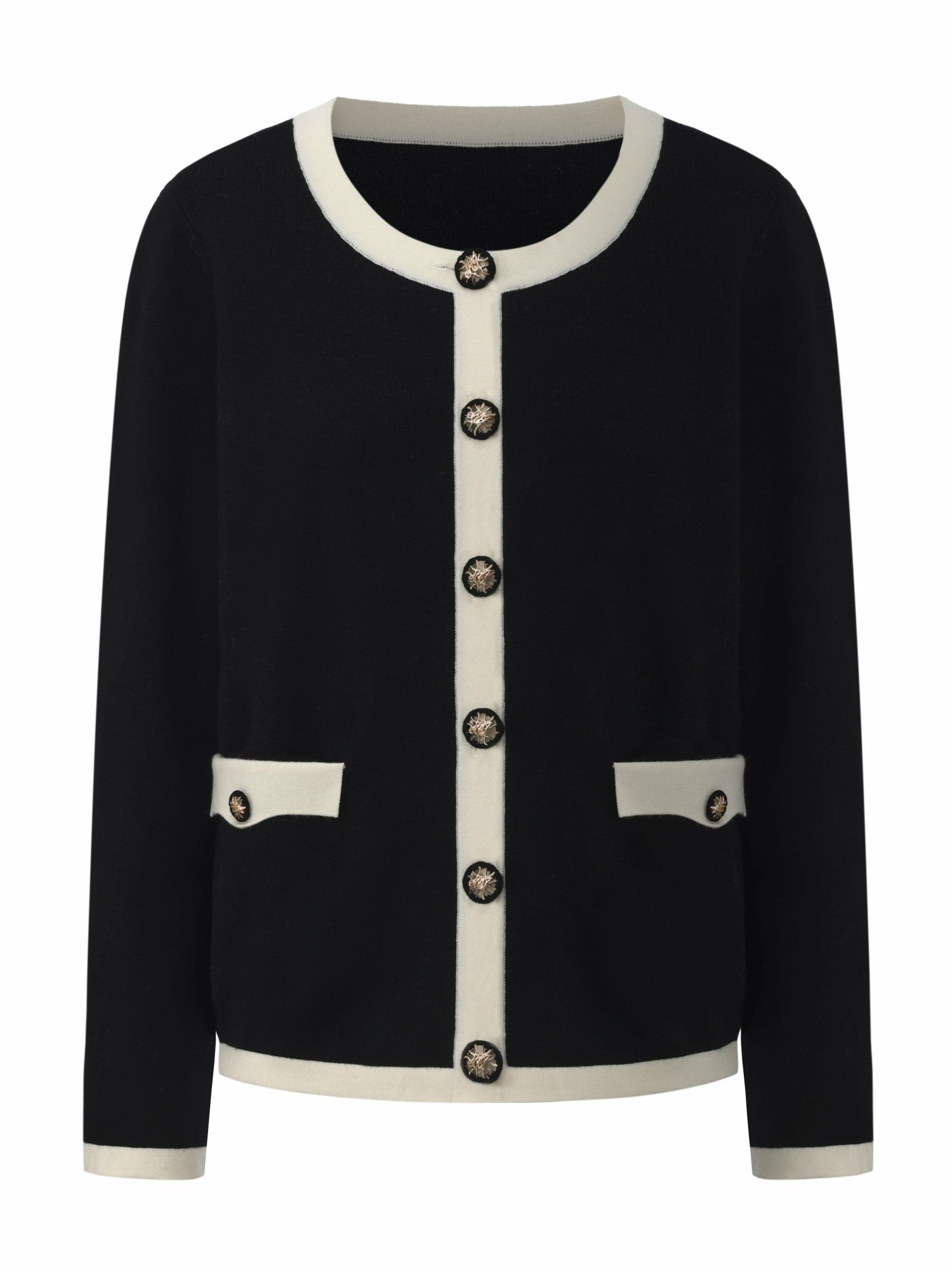 Yvette Contrast Knit Black Cardigan: Black Cardigan for Weekend Brunch | Nana Jacqueline