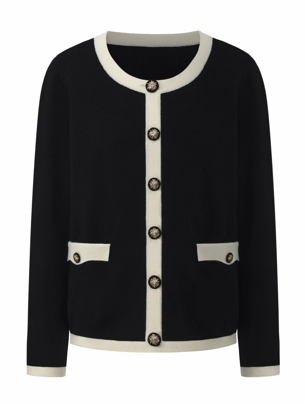 Yvette Contrast Knit Black Cardigan: Black Cardigan for Weekend Brunch | Nana Jacqueline