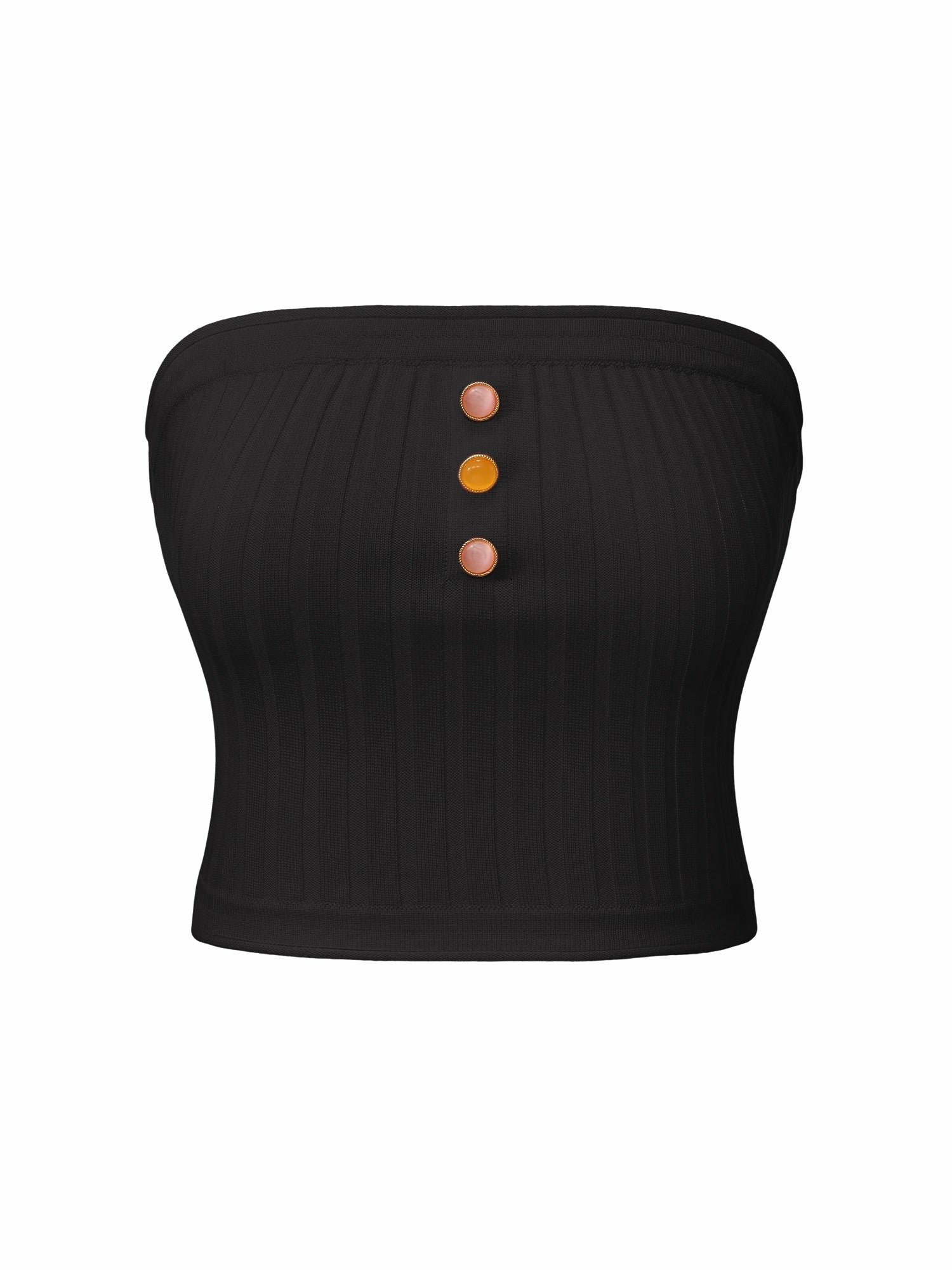 Black Strapless Knit Top with Gemstone Buttons | Nana Jacqueline
