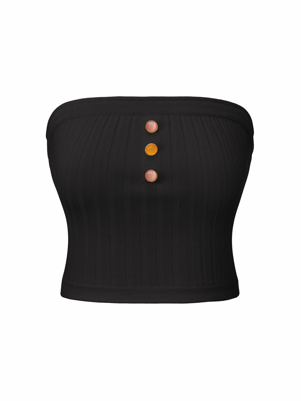 Black Strapless Knit Top with Gemstone Buttons | Nana Jacqueline