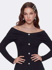 Brigitte Off-Shoulder Knit Black Top: Black Knit Top for Date Night | Nana Jacqueline