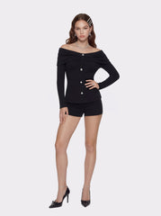 Brigitte Brushed Knit Black Lounge Shorts | Nana Jacqueline