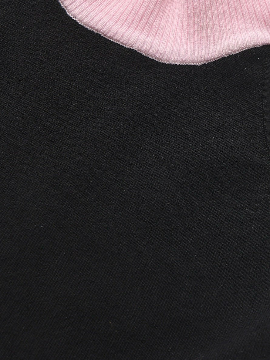 Black Halter Knit Romper with Pink Contrast | Nana Jacqueline