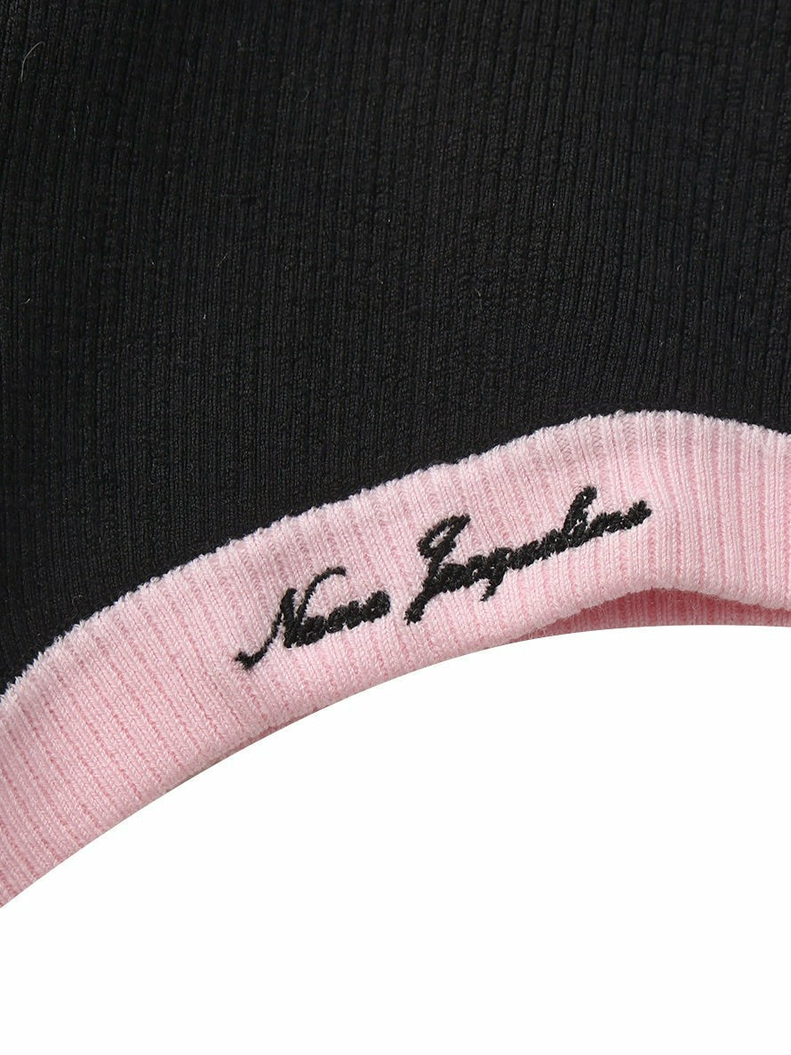 Black Halter Knit Romper with Pink Contrast | Nana Jacqueline