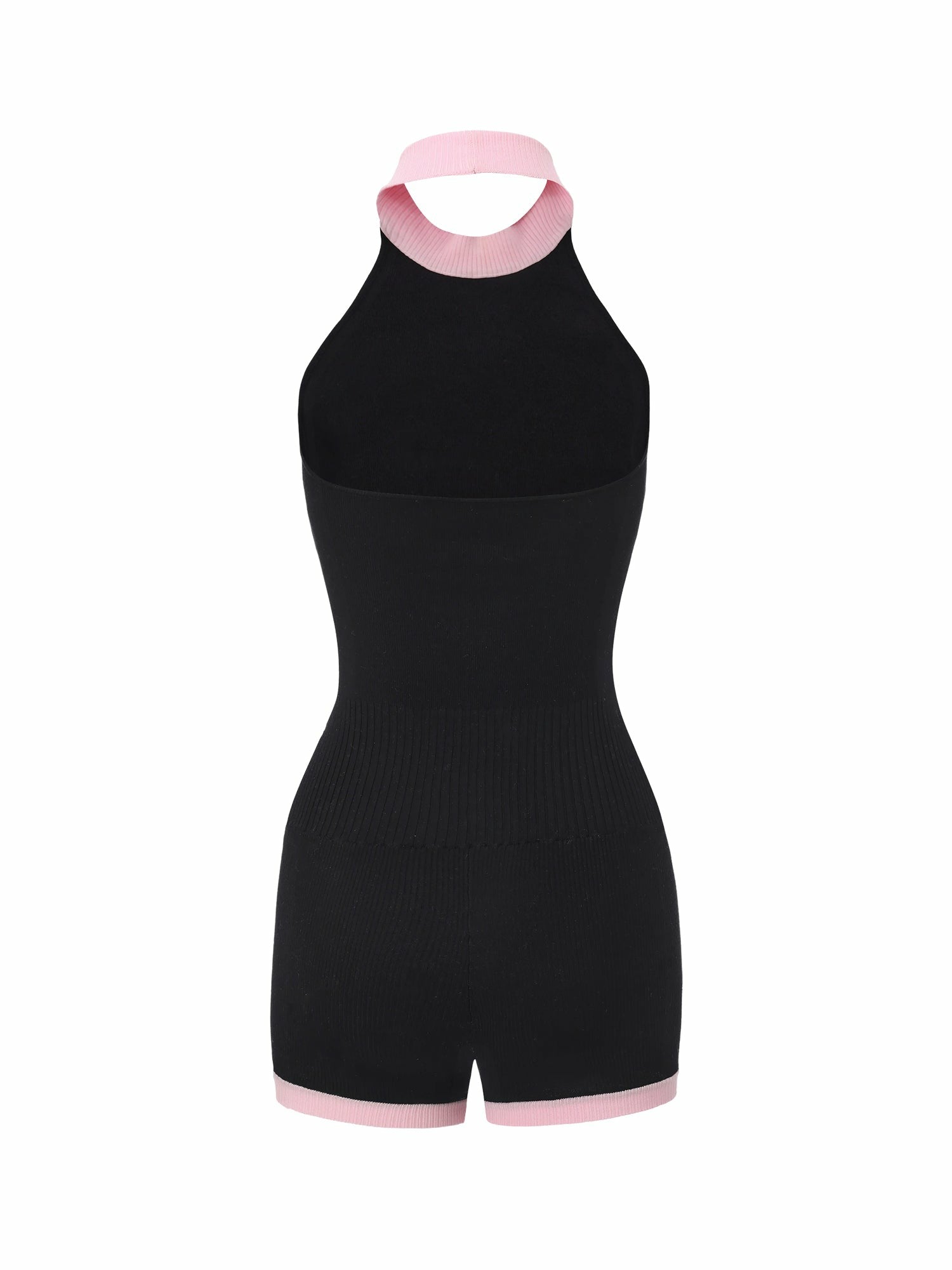 Black Halter Knit Romper with Pink Contrast | Nana Jacqueline