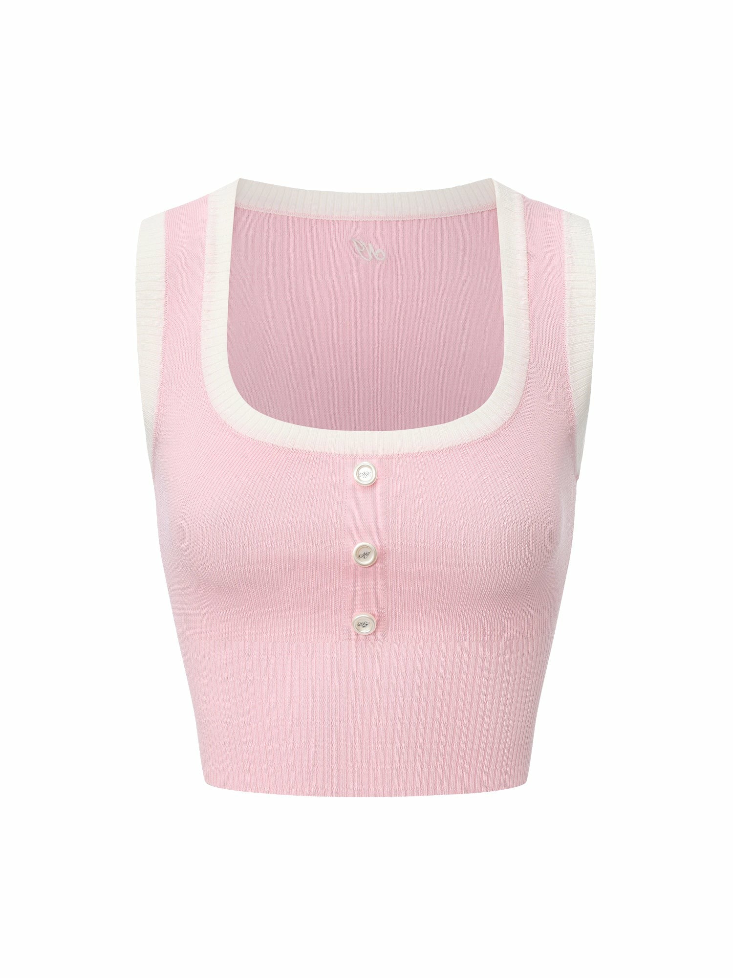 Pink Contrast-Trim Knit Vest with Pearl Buttons | Nana Jacqueline
