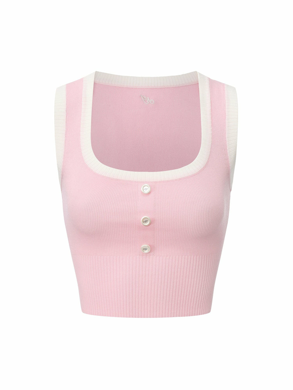 Pink Contrast-Trim Knit Vest with Pearl Buttons | Nana Jacqueline