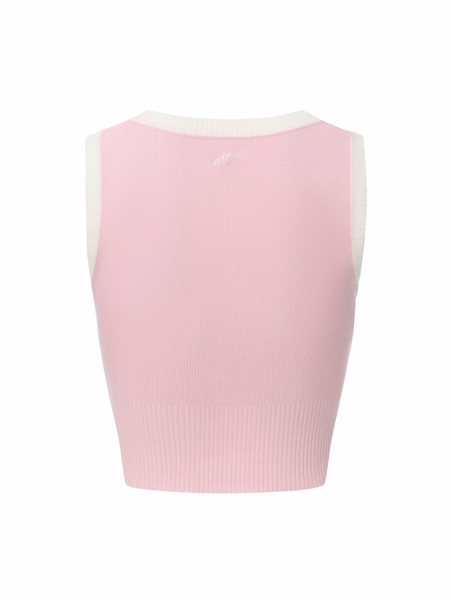 Pink Contrast-Trim Knit Vest with Pearl Buttons | Nana Jacqueline