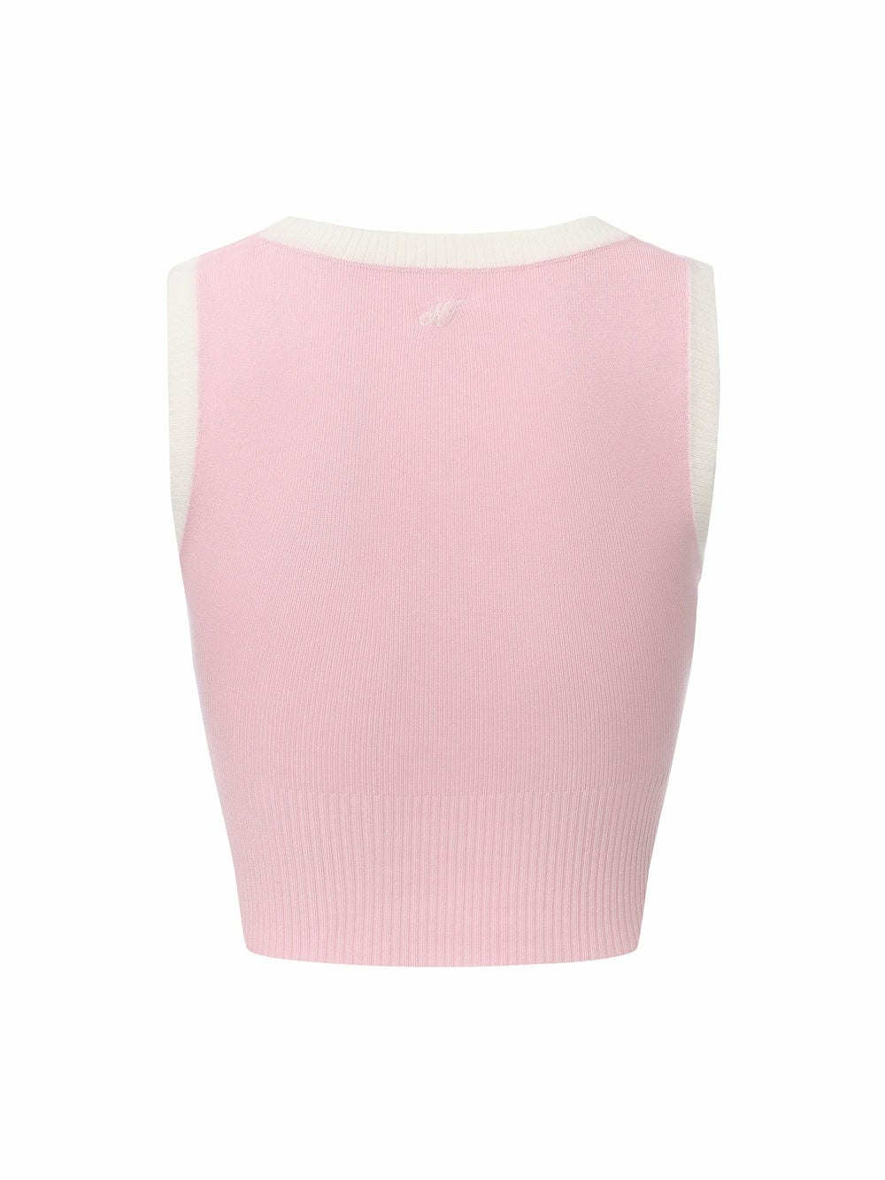 Pink Contrast-Trim Knit Vest with Pearl Buttons | Nana Jacqueline