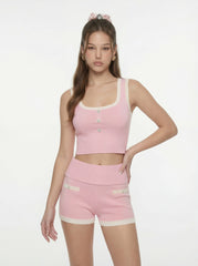 Pink Contrast-Trim Knit Vest with Pearl Buttons | Nana Jacqueline