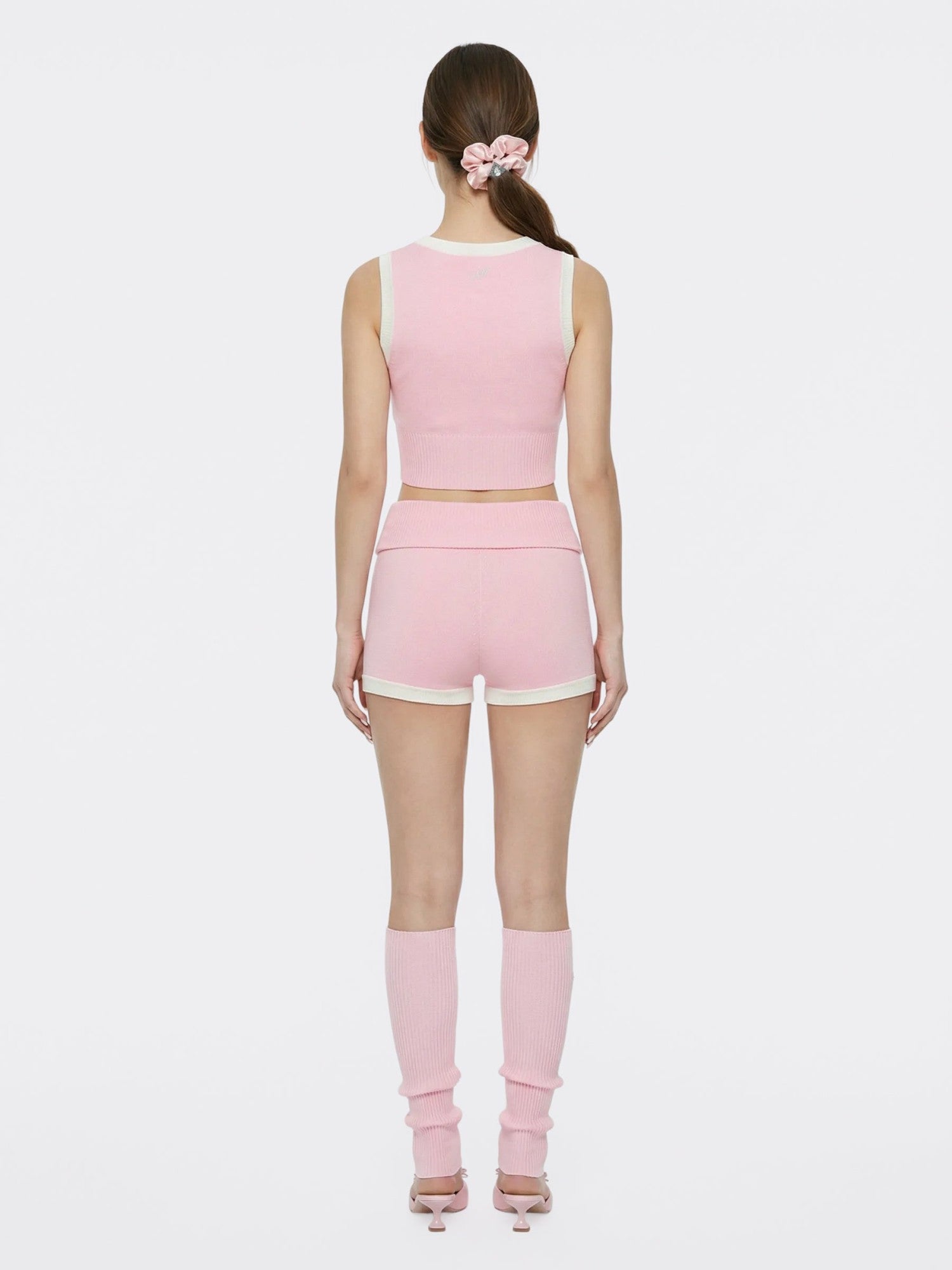 Pink Contrast-Trim Knit Vest with Pearl Buttons | Nana Jacqueline